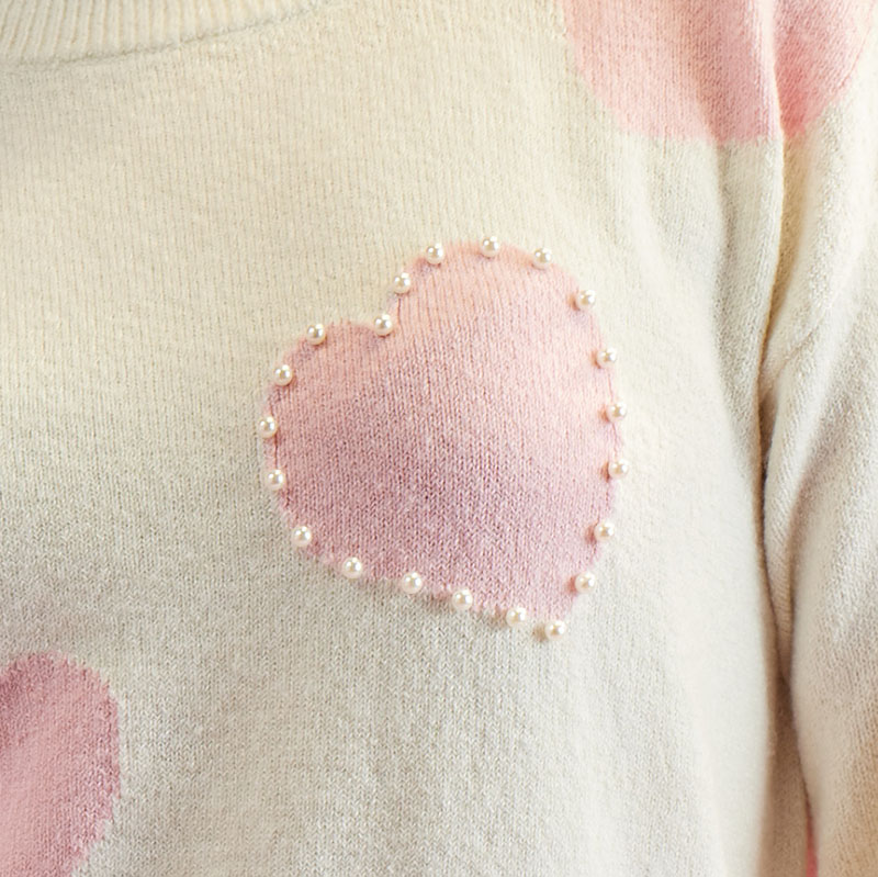 Heart with Pearls White Intarsia Sweater - Cracker Barrel