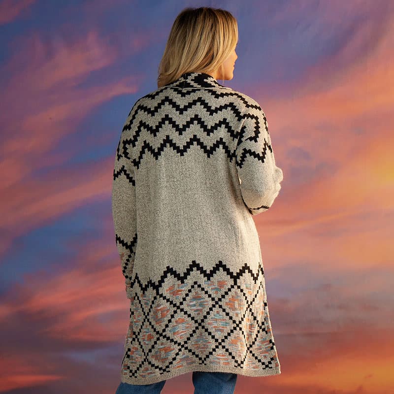 Beige and Black Zigzag Cardigan - Cracker Barrel