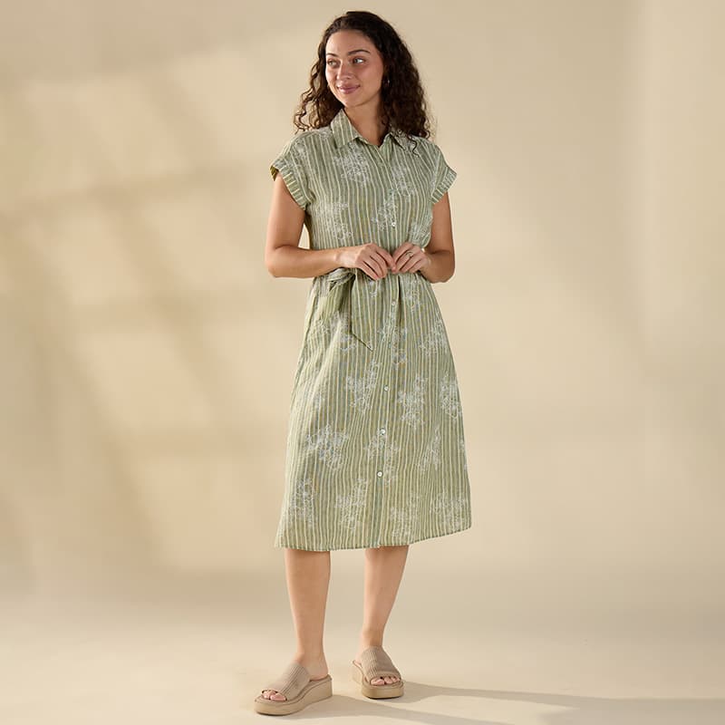 green striped shirt dress Green Striped Shirt Dress