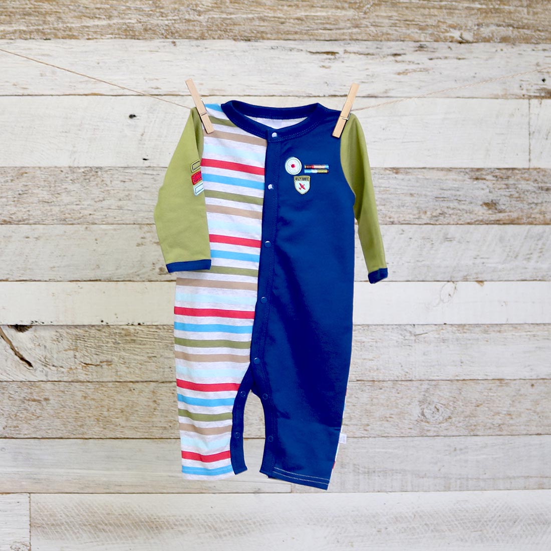 Stripe Knee Patch Baby Romper main image 0
