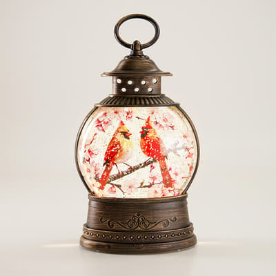 LED Cardinal Lantern Glitter Globe