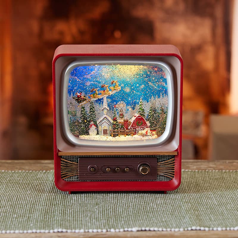 Christmas Village Vintage Television TV shops Glitter Globe