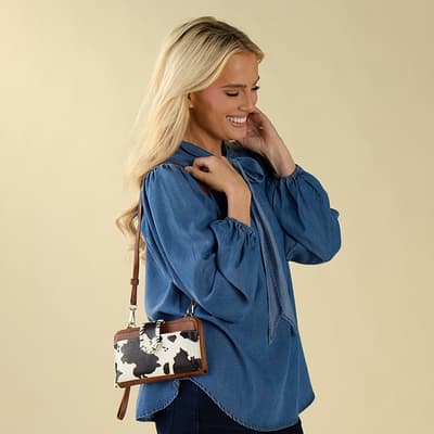 Brown with Cow Print Crossbody Wallet