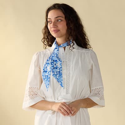 Blue and White Twill Scarf