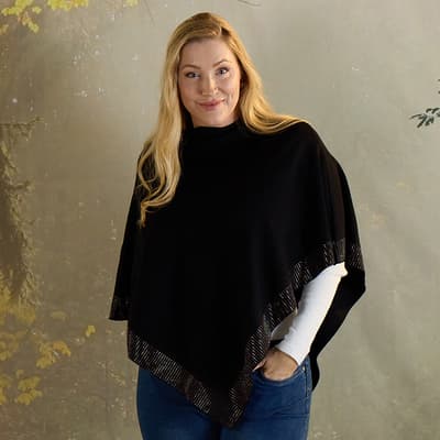 Black Poncho with Bling Trim