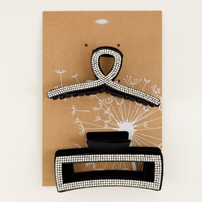 2 Pack Black Velvet and Rhinestone Claw Clips