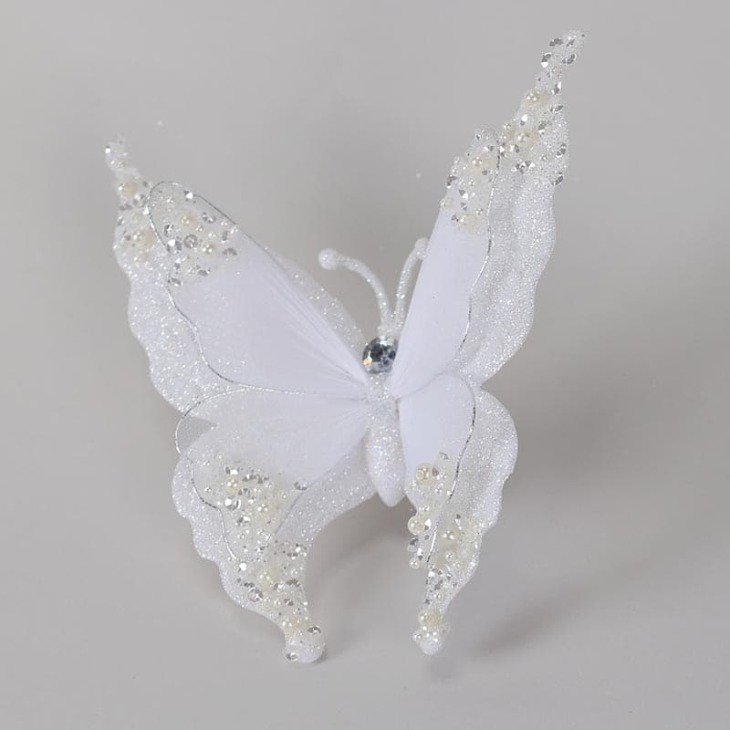 White Glitter Butterfly Clip Ornament - Cracker Barrel