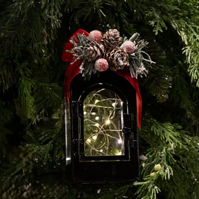 Lighted Black Metal Lantern Ornament