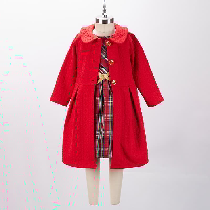 Toddler Plaid Dress with Red Knit Quilt Coat Set Cracker Barrel