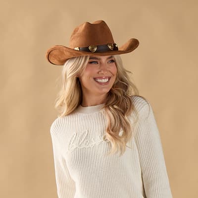Light Tan with Gold Heart Band Cowgirl Hat