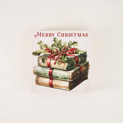 Merry Christmas Book Block Sign