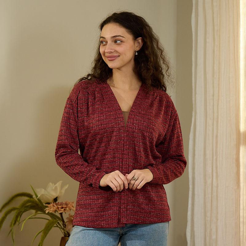 Lurex Red Knit Cardigan - Cracker Barrel