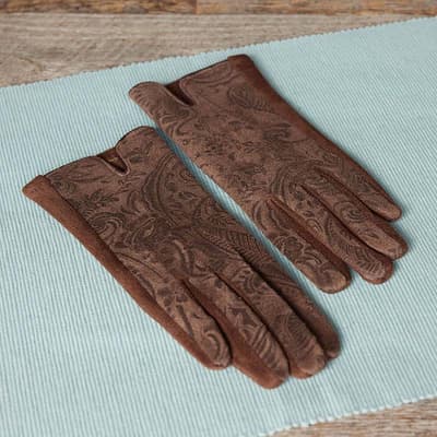 Taupe Paisley Embossed Gloves