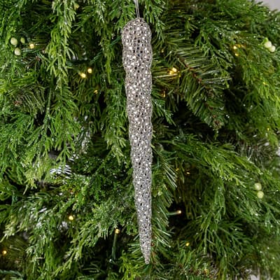 Silver Jeweled Icicle Ornament