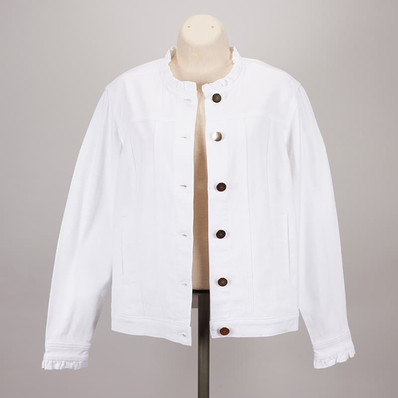 Ruffle Denim White Jacket - Cracker Barrel