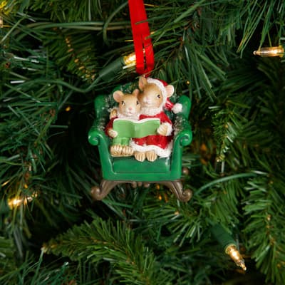 Mice Reading on Chair Ornament
