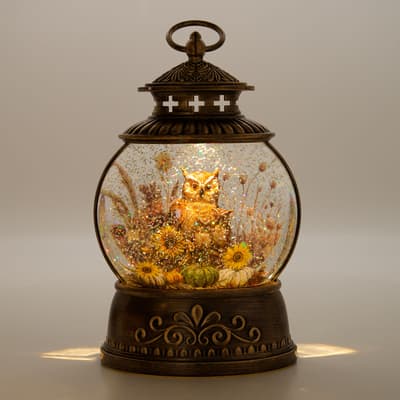 LED Owl Lantern Glitter Globe