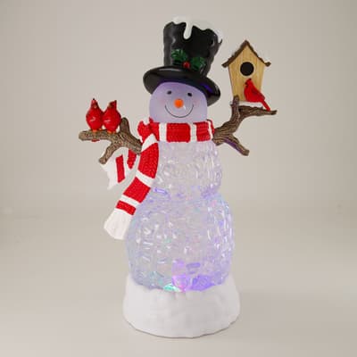 LED Snowman with Cardinal Glitter Globe
