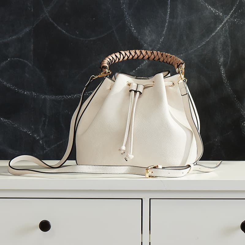 Ivory with Braided Handle Crossbody Satchel Cracker Barrel