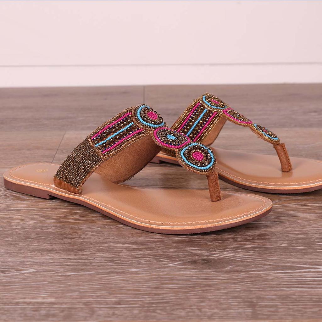 Turquoise Pink Beaded Sandals Cracker Barrel