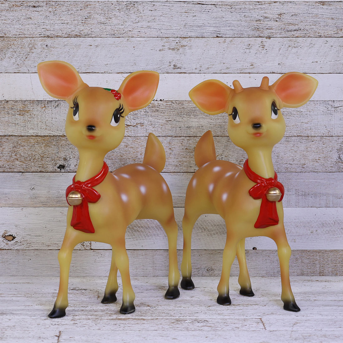 Girl and Boy Blow Mold factory Reindeer kitchy christmas deers vintage