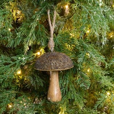 Beaded Wooden Mushroom Ornament