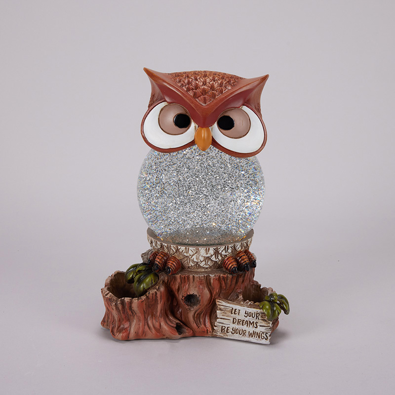 Owl on Log Glitter Globe Cracker Barrel
