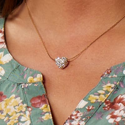 Gold Pave Puff Heart Pendant Necklace