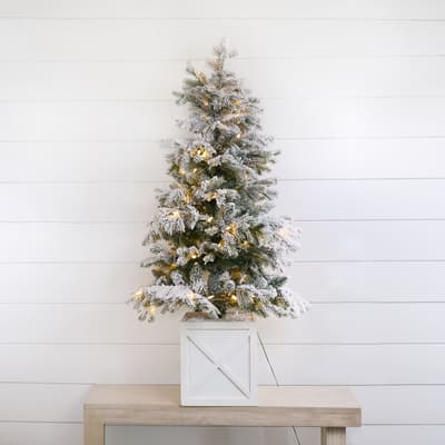 4.5' Prelit Flocked Christmas Tree