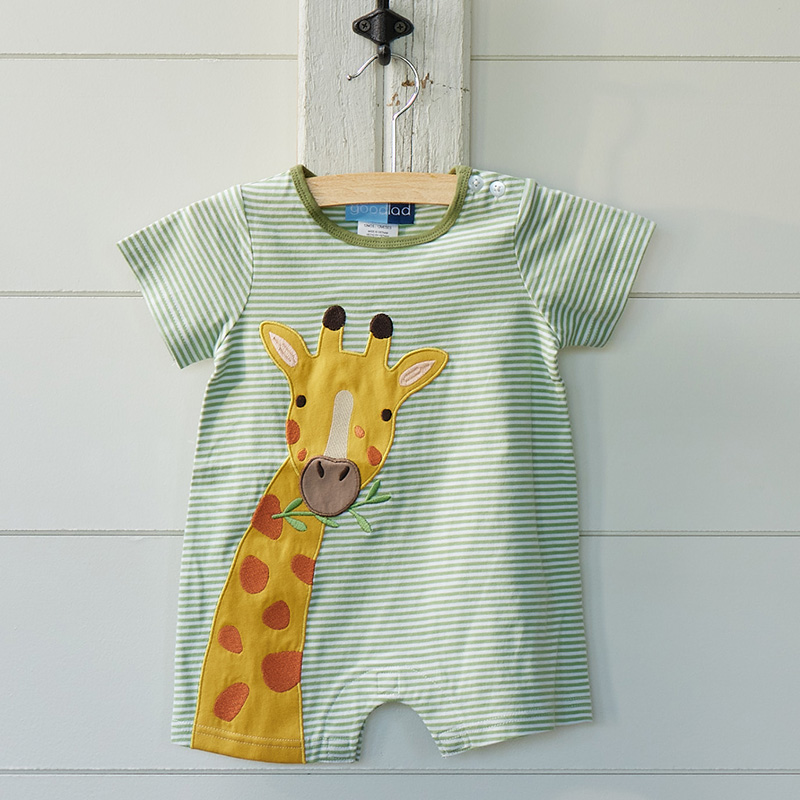 Babyhug 100% Cotton Knit Half Sleeves Romper Giraffe Print - Navy Blue