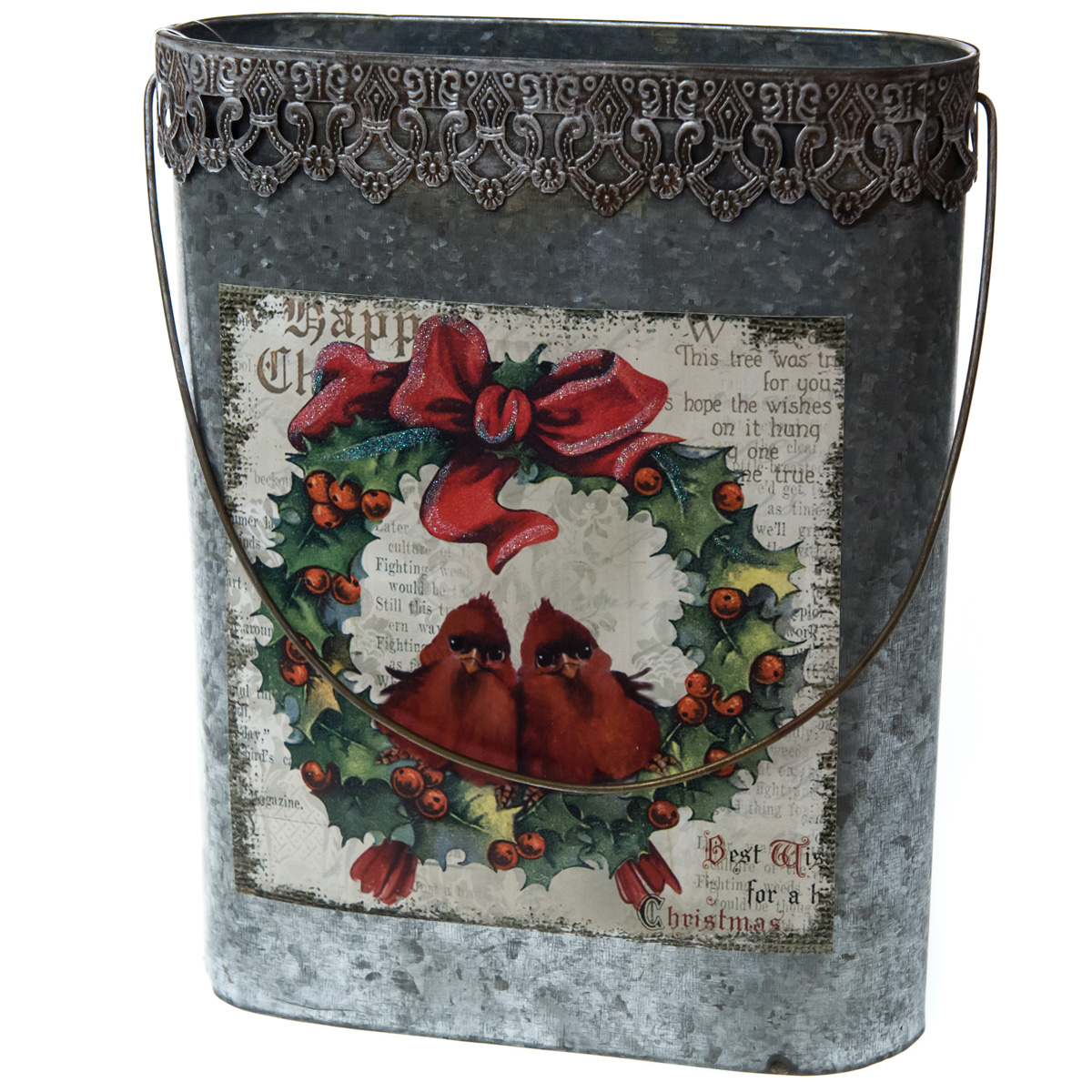Decorative Galvanized Metal Bucket Christmas Traditional Collection