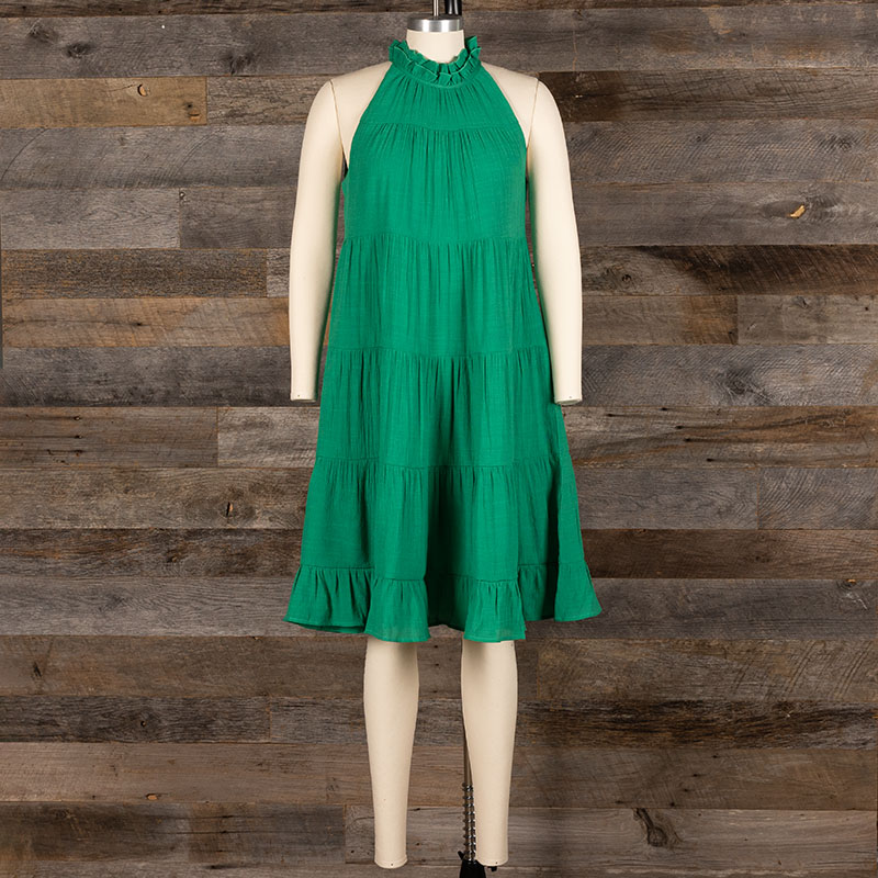 Tie Neck Green Midi Dress - Cracker Barrel