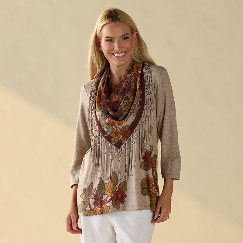 Fall Floral Scarf Brown Top - Cracker Barrel