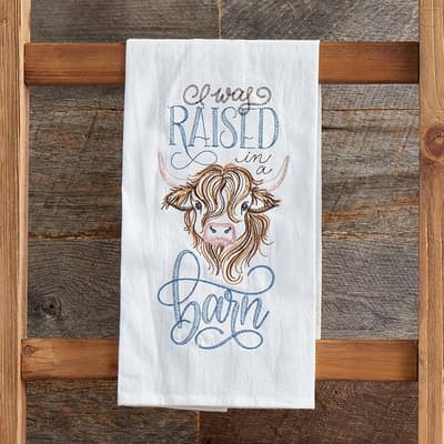 Raised In A Barn Embroidered Flour Sack Towel