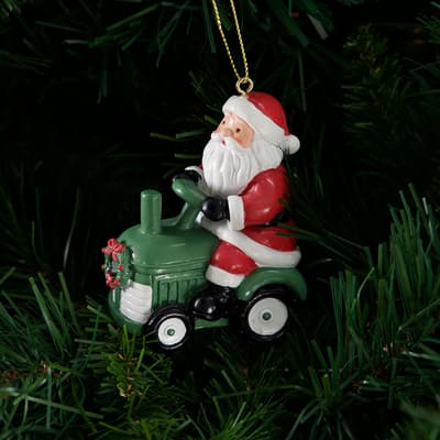 Resin Santa on Tractor Ornament