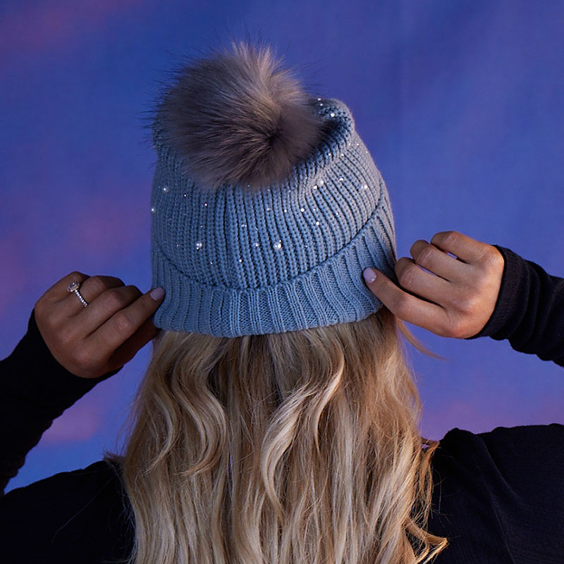Slate Gray with Scattered Rhinestones Beanie - Cracker Barrel display picture 2