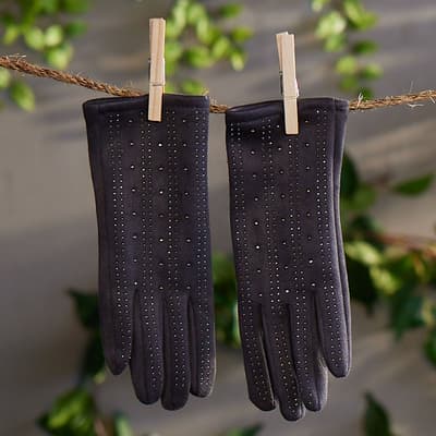 Gray Suede Gloves with Studs