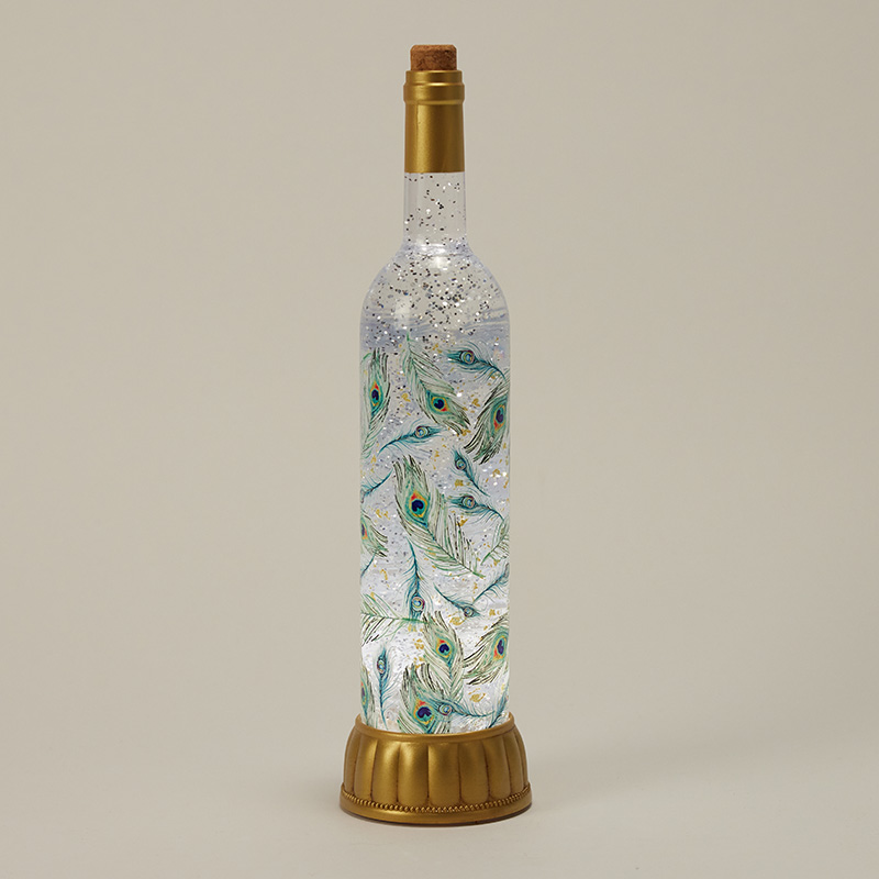 Peacock Bottle Glitter Globe Cracker Barrel