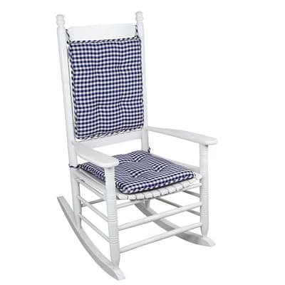 Navy Non-Slip Gingham Rocking Chair Cushion Set