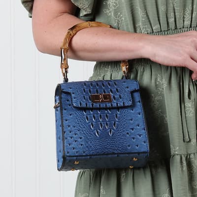 Navy Faux Ostrich Crossbody Bag