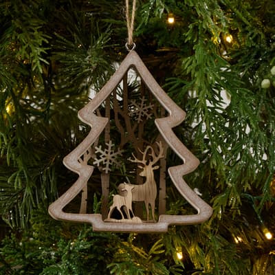 Wooden Tree with Deer Scene Ornament