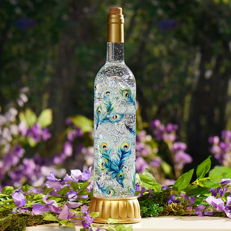 Peacock Bottle Glitter Globe Cracker Barrel