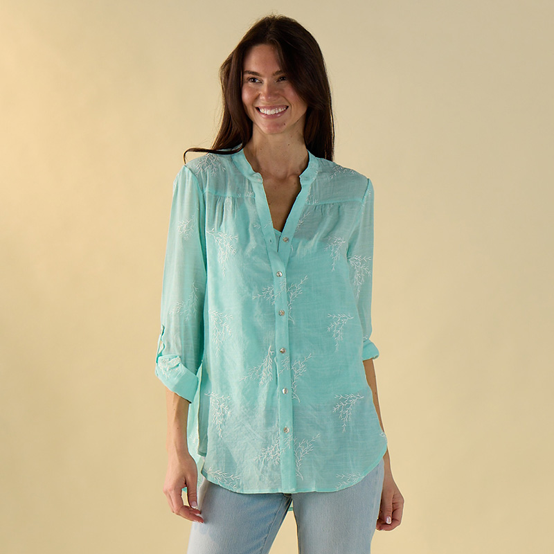 Aqua with Coral Embroidered Top product image
