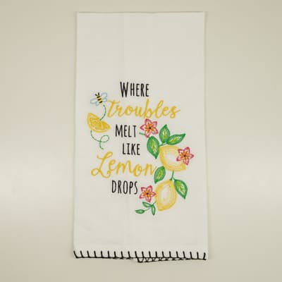 Lemon Drops Embroidered Flour Sack Towel