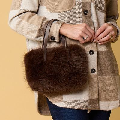 Faux Fur with Faux Leather Bucket Bag