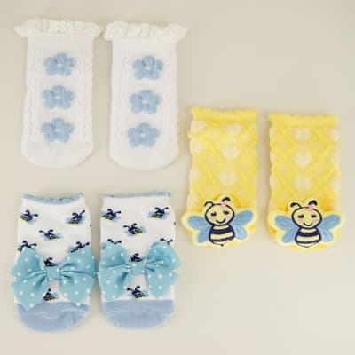 Infant 3 Pack Bee Rattle Sock Set
