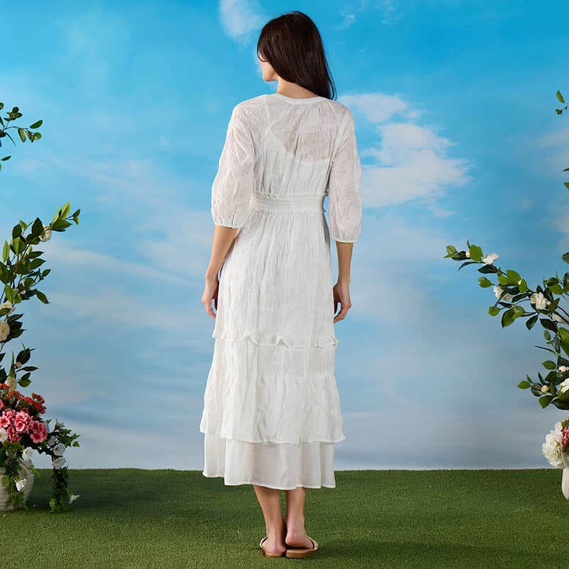 smocked white dress Sleeveless Dress, White, Helen Jon M Smocked Maxi Dress-White L
