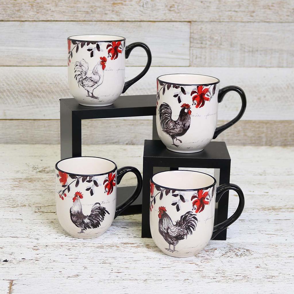 WalterDrake Rustic Rooster Coffee Mugs, Each 8 oz. – Set of 4 Glazed  Ceramic Mugs