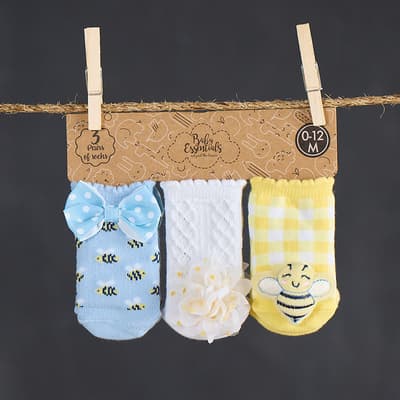 Infant 3 Pack Bee Rattle Sock Set