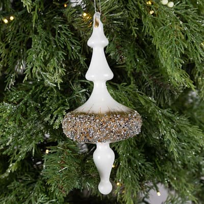 Glass White Finial Ornament